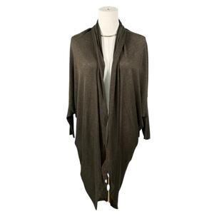 Eileen Fisher Cocoon Cardigan Green Open Front Semi Sheer Fine Knit Lagenlook XS